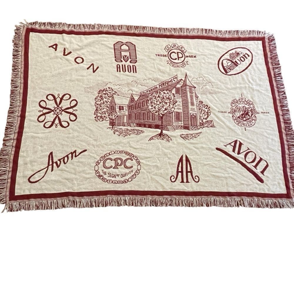 Vintage Rare Avon Mrs Albee Collectible Throw Blanket Red Cream